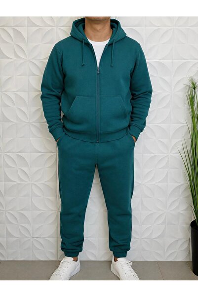 WENMİNG Men's Zippered Hooded Tracksuit Set Basic Premium Comfortable Fit Dai...