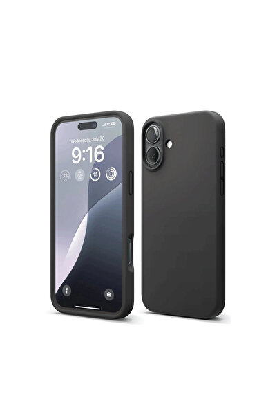 eco port حافظة آيفون 16 بلس من السيليكون المخملي النانو - أسود