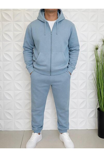 WENMİNG Men's Zippered Hooded Tracksuit Set Basic Premium Comfortable Fit Dai...