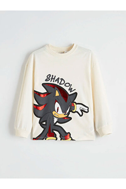 LC Waikiki Tricou pentru băiat cu decolteu bej cu imprimeu Sonic