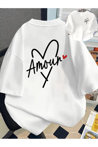 ALEYZA MODA Τυπωμένο Oversize Γυναικείο/Ανδρικό Unisex Λευκό T-shirt