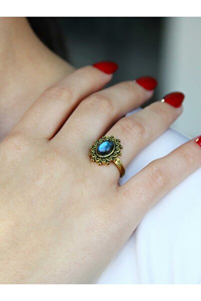 esha Natural Stone Labradorite Natural Stone Antique Adjustable Women's Ring ...