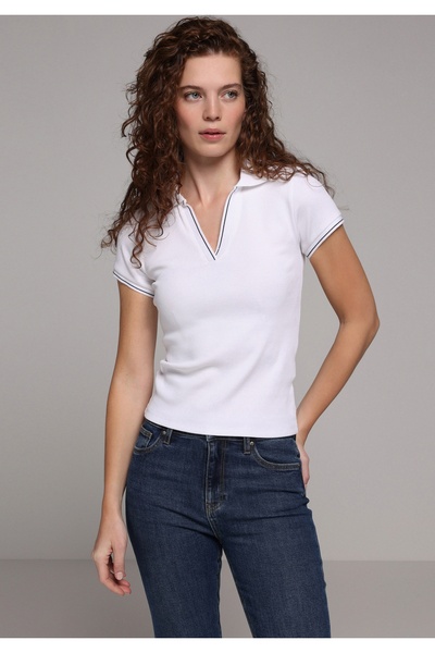 Colin's Slim Fit Polo Neck Plain Women's White Short Sleeve T-Shirt