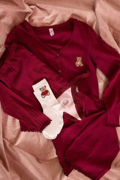 DeFacto Дамски дълги памучни чорапи с животински принт за Свети Валентин, 2 ч...