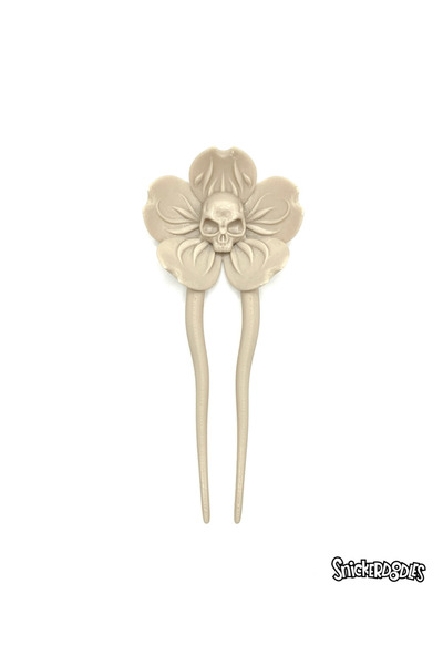 Snickerdoodles Sakura Bun Clip - French Hairpin with Skull Head - Bone Color ...