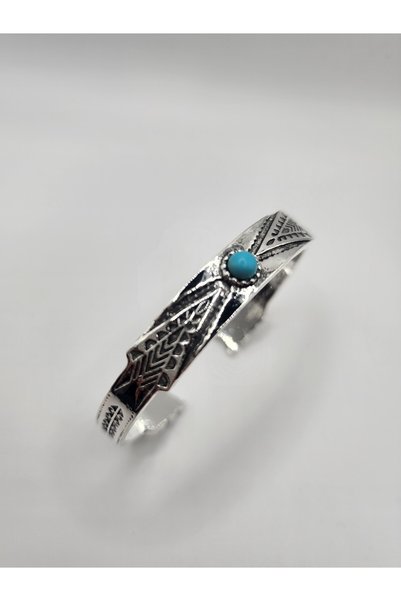 ARBABAG&ACCESSORY Bohemian Ethnic Style Carved Patterned Synthetic Turquoise Stone Open Bracelet