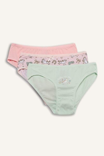 DeFacto Unicorn Printed Combed Cotton 3-Piece Slip Panties for Girls G8518A826Sp