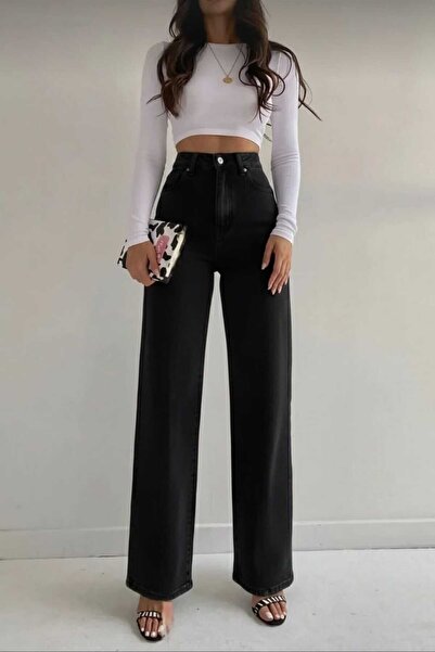 DRC trend Pantaloni negri din lycra Helsinki anii 90, largi, cu talie super î...