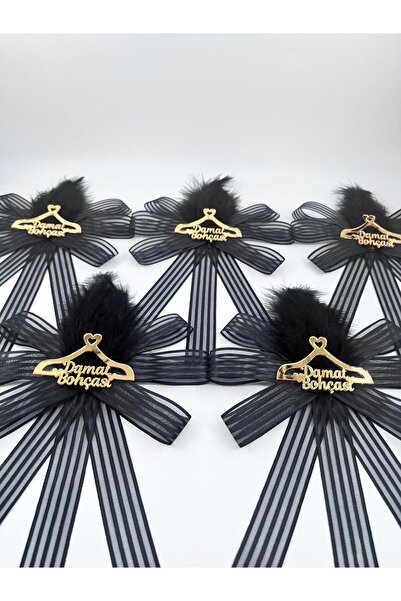 EvremStore Damat Bohçası Yazılı Gold Pleksili, Tüylü Bohça Süsü - 5 Adet