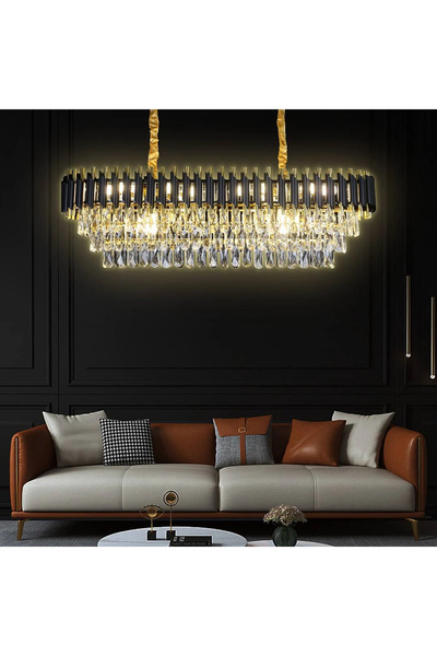 HAMER Modern rectangular chandelier in black and gold | Can accommodate 14 li...