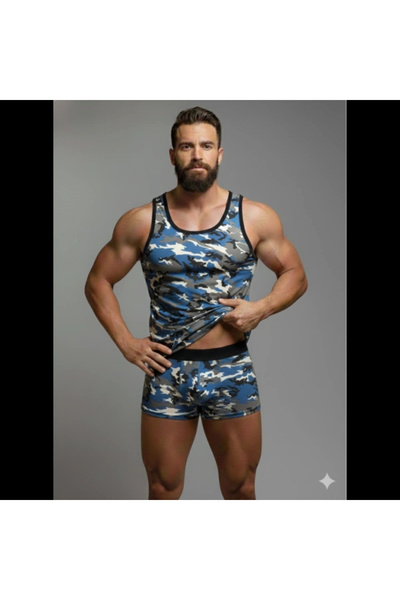 Narnuga Mi̇raxx Men's Camouflage Tank Top Boxer Underwear Set