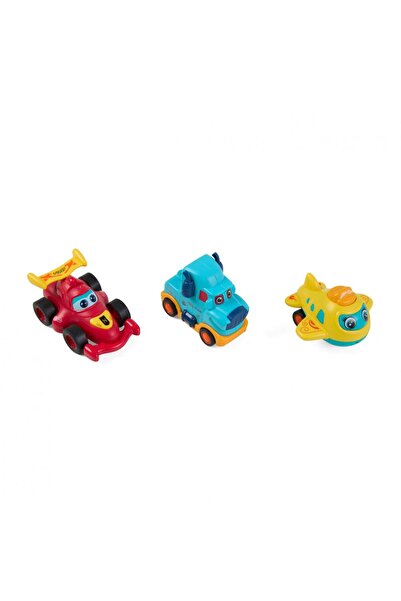 MomKi Set 3 vehicule actionate prin inertie- camion albastru, masina de curse...