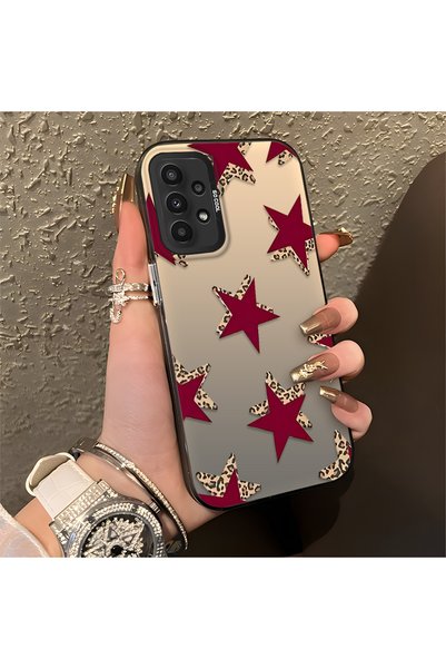 quırkshıeld Samsung Galaxy A23 Compatible Hard Acrylic Back Silicone Edge Lens Protection Five Star Pattern Case