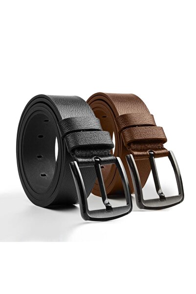 Bosskan 2 Adet Erkek 100 % Hakiki Deri Kot Kemer Siyah + AÇIK KAHVERENGİ