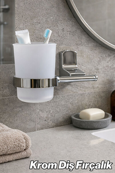 Badem10 Lüx Diş Fırçalık Vidalı Krom Paslanmaz Banyo Aksesuarı Duvara Monte S...