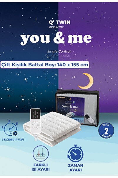 SleepQ Q'Twin-Battal Boy Çift Kişilik Elektrikli Alt Battaniye-140 x 155 cm-Ç...