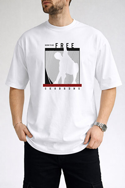 caddekombin Tricou alb pentru bărbați, cu gât rotund și imprimeu text Born To...