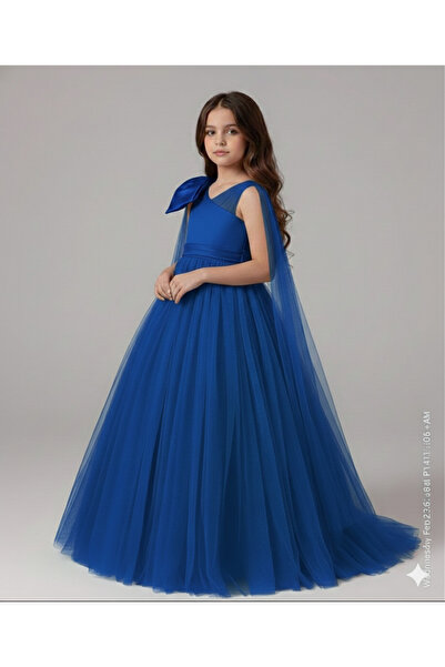 Star Kids Rochie de prințesă albastră Saks cu fundă pe un singur umăr pentru ...