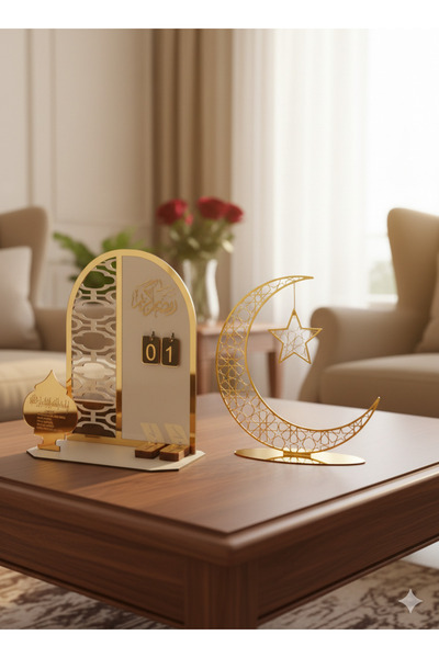 goldentre Ramazan Köşesi Seti 2’li | İftar Geri Sayım Takvimi + Altın Ay Yıld...