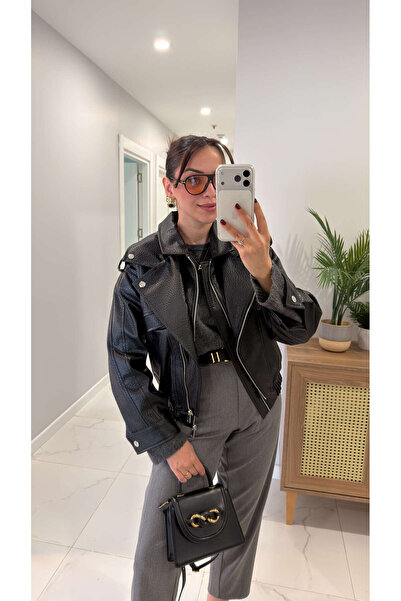 BİRCANÇİL ريدسيتا سترة جلدية سوداء