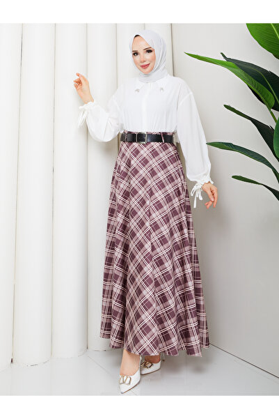 RACE FASHİON Plaid Patterned Belted Skirt Rc4017