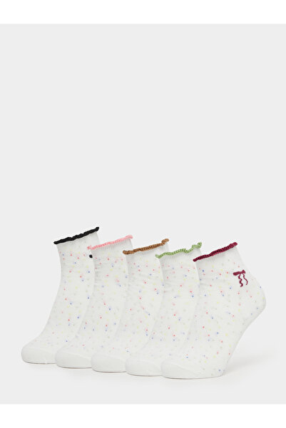 Styli Pack of 5 - White Crew Socks with Ruffle Trim