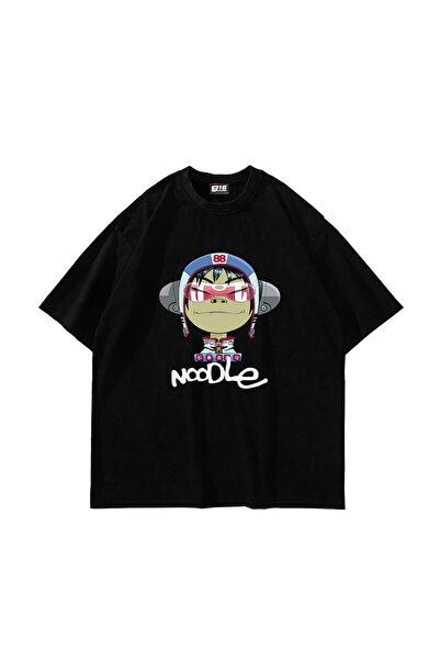Sekizbiraltı Gorillaz Noodle Printed Oversize Unisex Black Tshirt