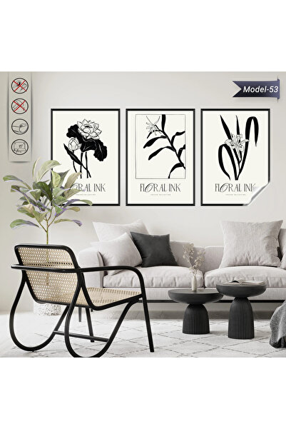 Akıllı Kağıt Statik Tutunma Özellikli Tablo - Poster Çiçek (Model-53) Çerçeve...