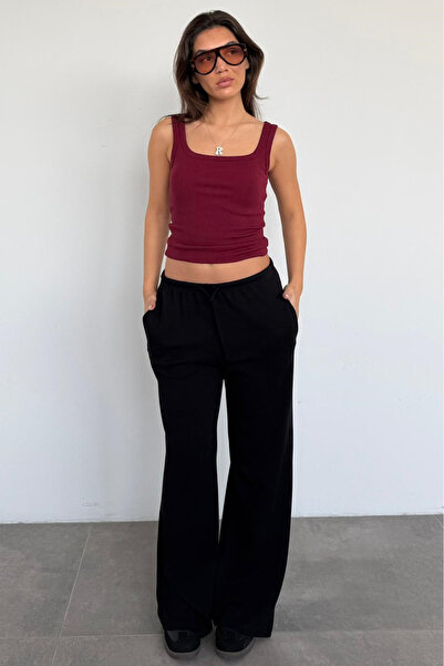 Madmext Black Wide Leg Barrel Fit Sweatpants Mg2646