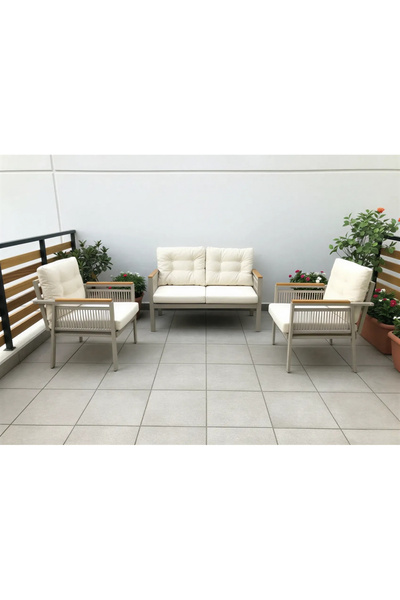 adımshops OPAL 2+1+1 (KREM) Metal Gövde Balkon-bahçe-kafe,çay Seti,koltuk Tak...