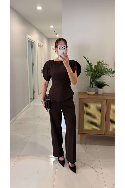 BİRCANÇİL Noddwer Brown Blouse Pants Set