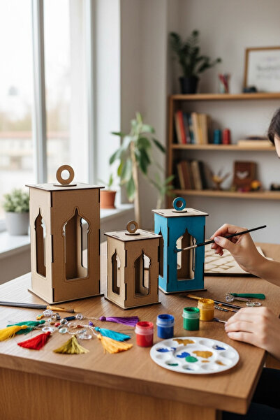 FREFLY Ramazan feneri Nikah Süslemesi MDF BOYANABİLİR 3 lü Set pilli led Muml...