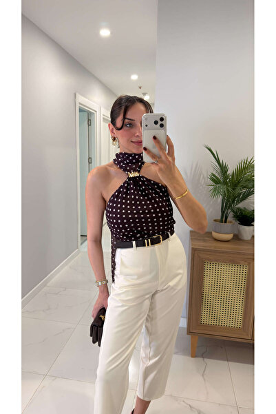 BİRCANÇİL Furiy Burgundy Polka Dot Blouse with Neck Detail