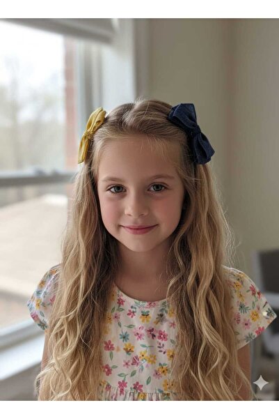 Retro Women Girl's Yellow Navy Blue Buckle Set