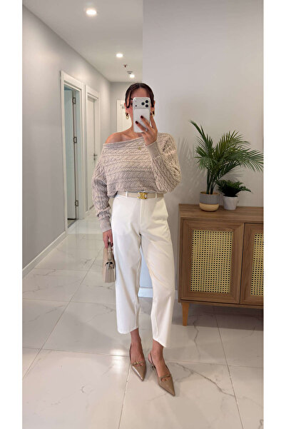 BİRCANÇİL Pantaloni Storry Ecru cu croială dreaptă