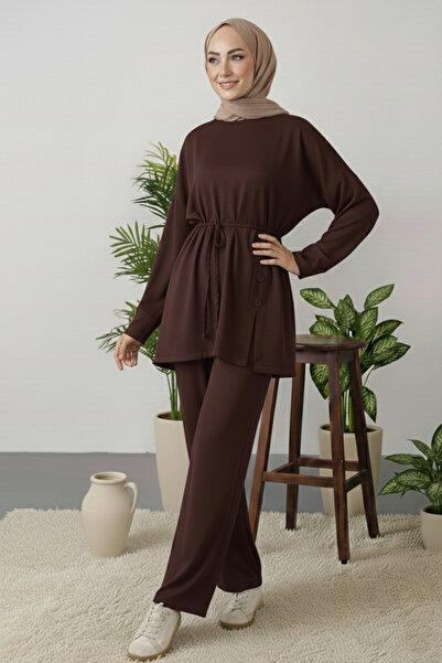 benguen Button Detailed Tunic Set Z5712 Brown