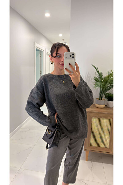 BİRCANÇİL Viddet Antracit Tricotaj cu detaliu din dantelă la guler