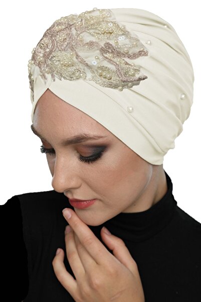 elysianfidan Detachable Lining Embroidered Cream-Powder Lace Motif Ready-made...