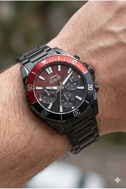 Slazenger 44mm Black Men's Wristwatch |   Black Steel Strap, Multifunctional,...