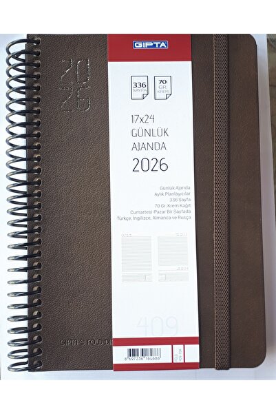 Gıpta Ajanda Spiralli 2026 Yılı 17x24 Cm Gold seri FDK-409 Seri Kahverengi Yu...