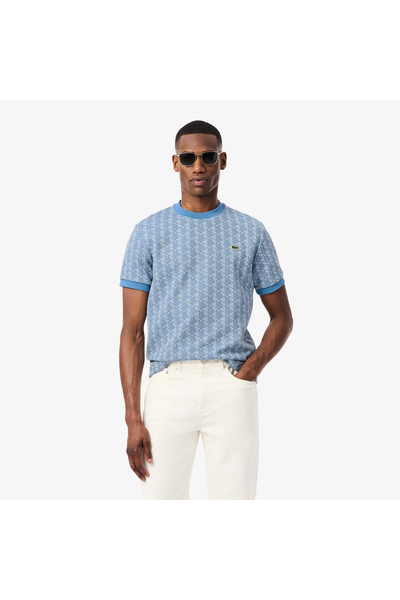 Lacoste Erkek Classic Fit Bisiklet Yaka Monogram Mavi T-Shirt