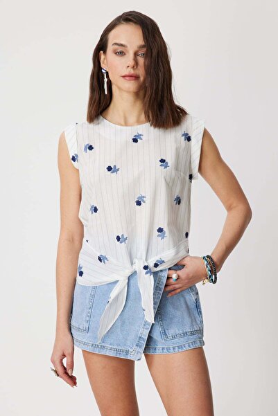 ON Κεντημένη βαμβακερή μπλούζα με δέσιμο μπροστά