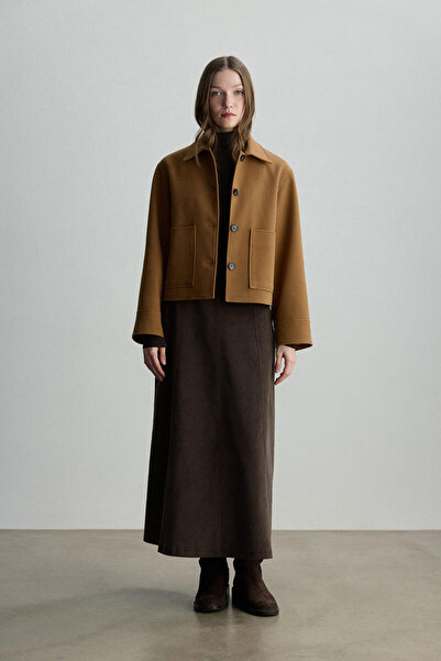 BE BLUE Brown Velvet Piece-Work Skirt