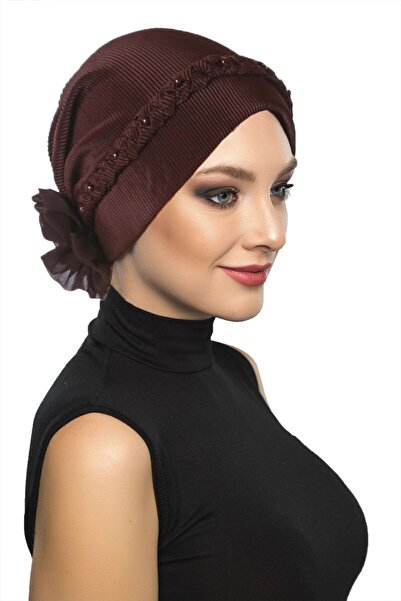 elysianfidan Pleated Twisted Brown Ready-To-Wear Turban Hijab Bonnet Suitable...
