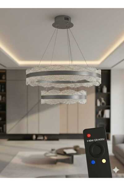 Bohem Aydınlatma Modern Dağ Modeli 40x60 3 Renk LED Kumandalı Salon Avizesi (...