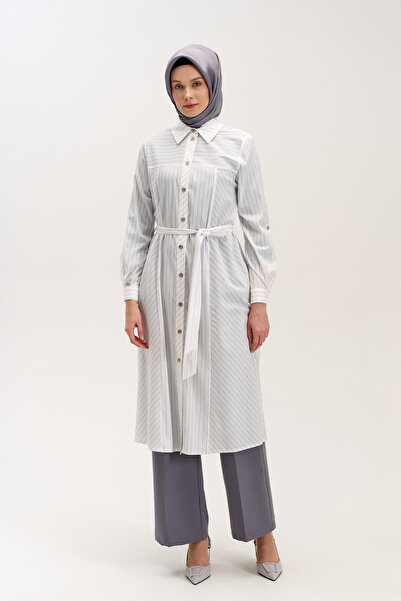 Setrms Kuşaklı Çizgili Uzun Tunik