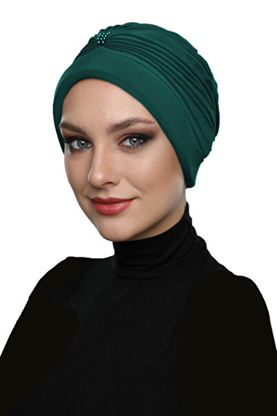 elysianfidan Incili - Green Ready-To-Wear Turban with Pearl Embroidery, Suita...