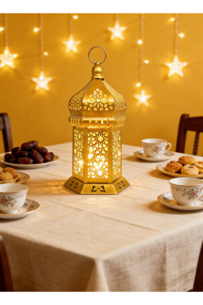 Pomefar Ramadan Lantern,LED Ramadan Lights, Battery Power Gold Ramadan Decora...