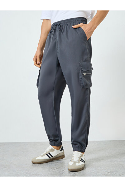 Take Two By Styli Men Charcoal Relaxed Fit Cargo Pants