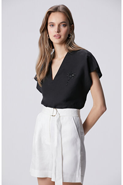 Network Siyah Keten Karışımlı Bluz